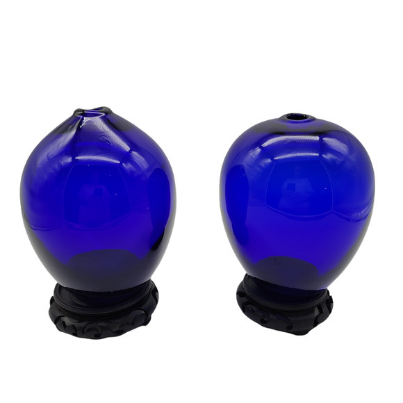 Pair of 2 Cobalt Glass Vases‎ on Pedestal - Picture 4 of 11